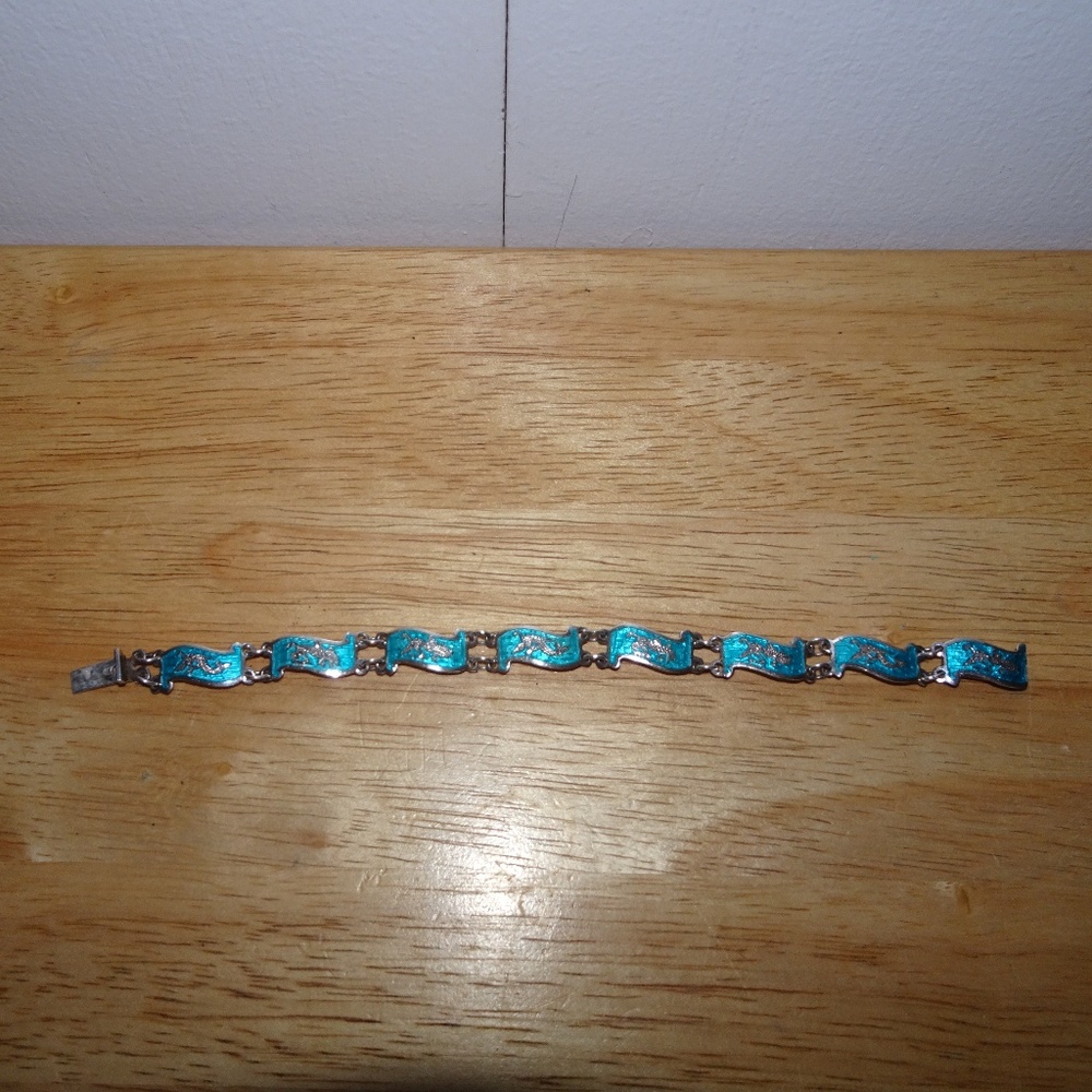 Vtg. Siam Sterling Enamel Panel Braclet